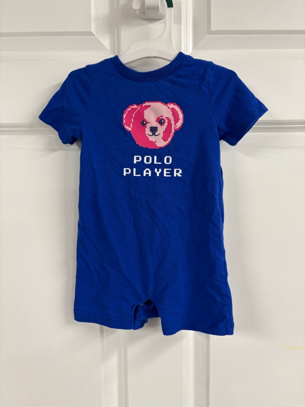 Ralph Lauren Baby Boys 9M Polo Bear Blue Shortall Bodysuit Short Sleeve